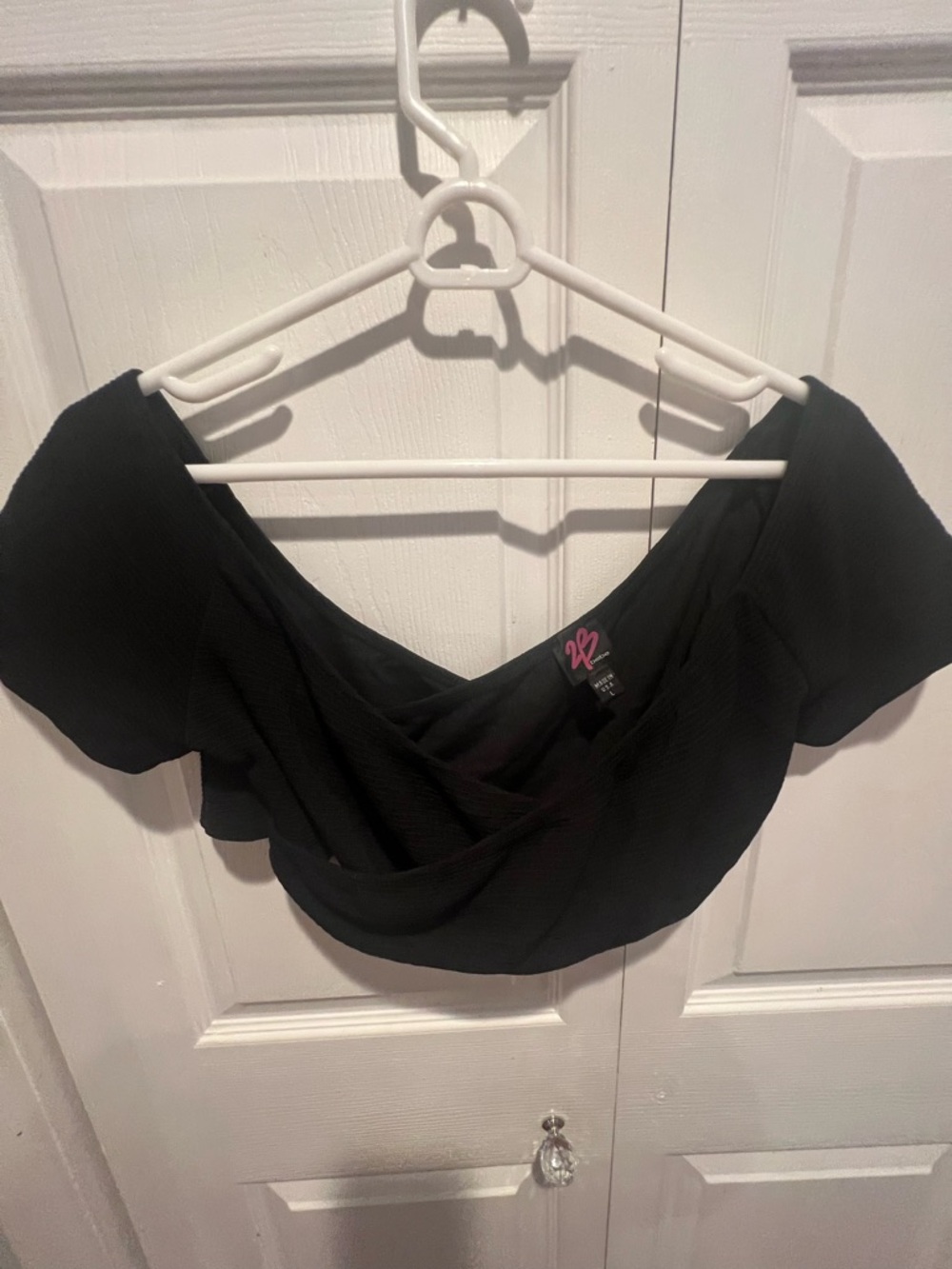 bebe Black Off-Shoulder Crop Top